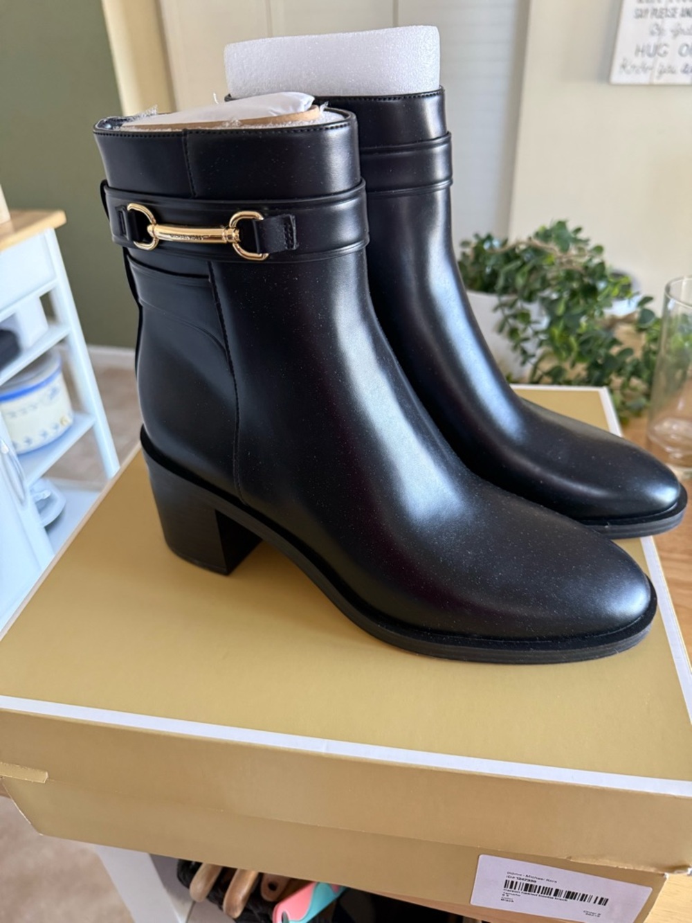 Michael Kors Black Leather Ankle Booties with Gold Horsebit